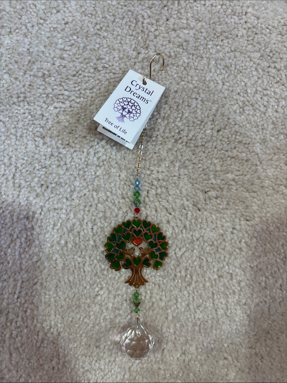 Crystal Dreams Tree of Life Suncatcher - Green Heart Leaves